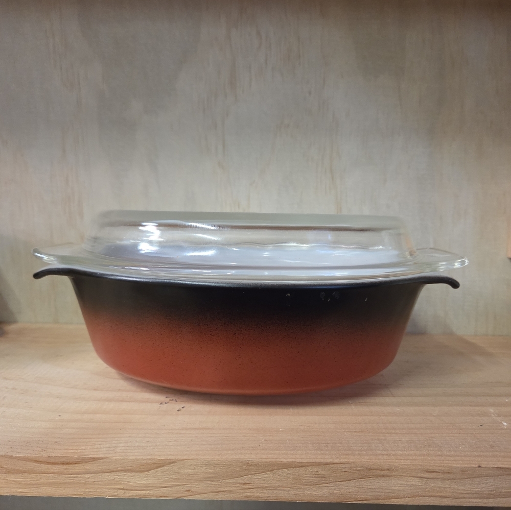 Vintage Fire-King Red Black Speckled Oval 433 Casserole Dish